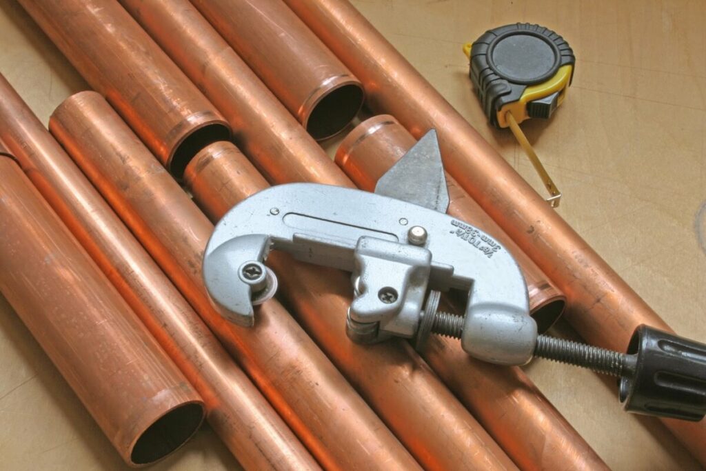 Cut copper pipes