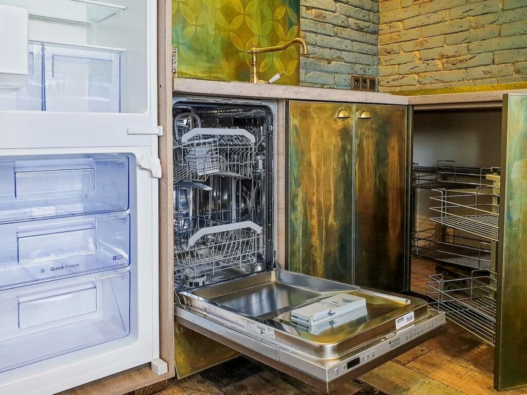 Empty refrigerator and dishwasher