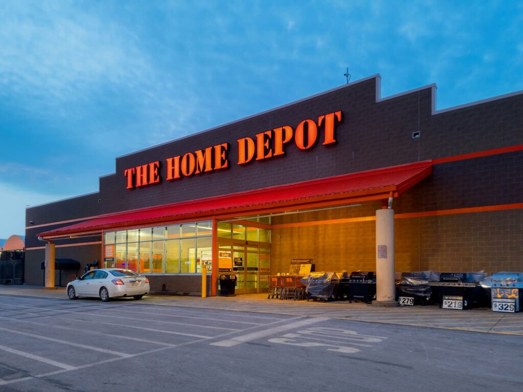 Night-wide view of the Home Depot building