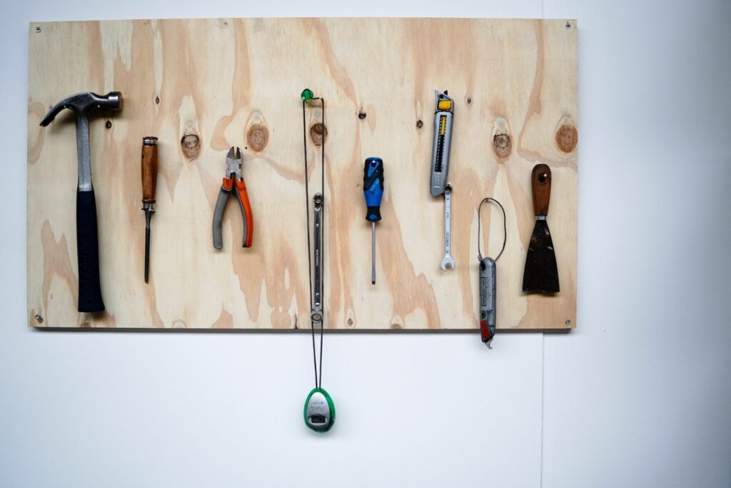 Tools hanging from a board